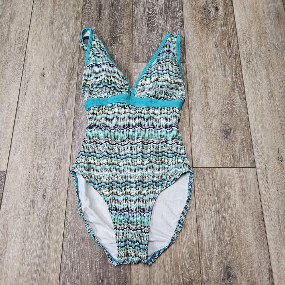 Popina One Piece Swimsuit Cross Back Tie Up Bathing Suit Teal Green Womens Small
